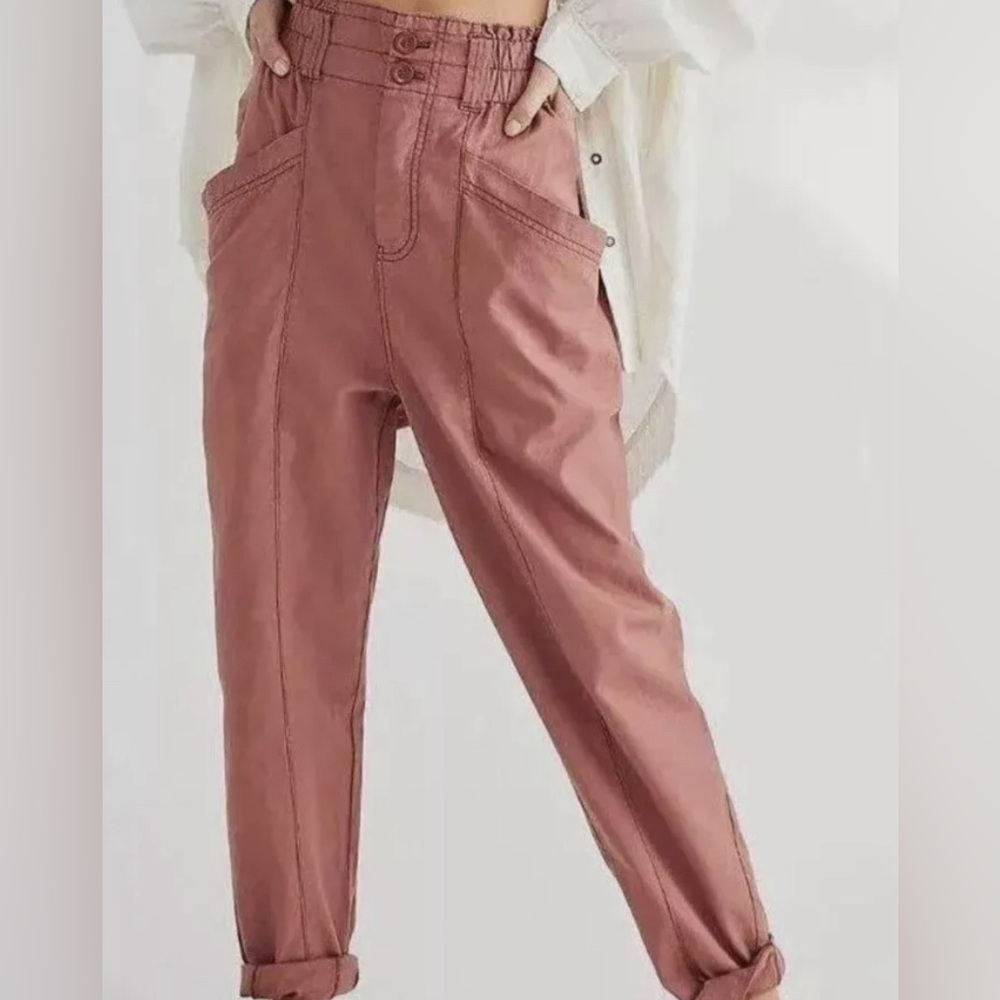 Free People Pants Womens (Small) Ready To Run Cinch Waist Baggy Brandy Pink